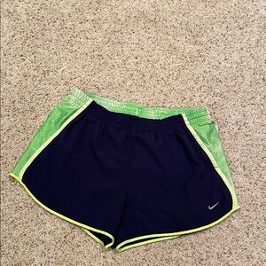 Nike Women's Navy and Green Tempo Shorts